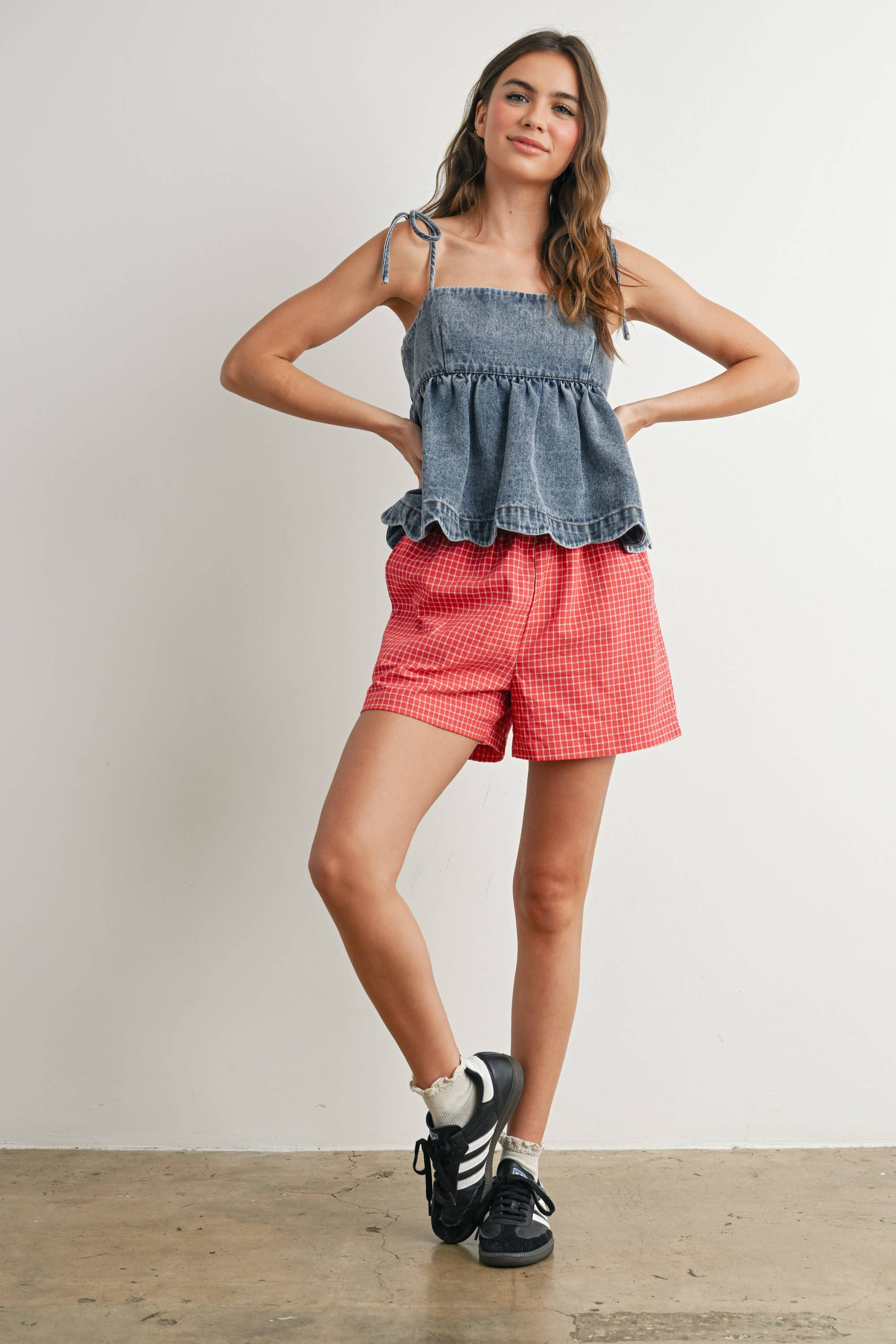 BUTTERMELON - Wholesale Blouse - Women's - Denim Tie-Strap Peplum Top - BMT7722 1