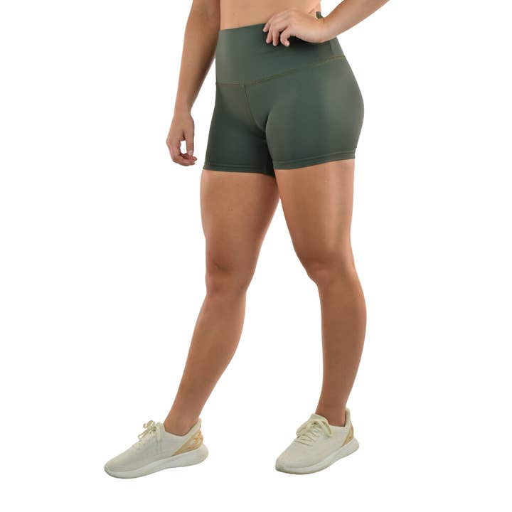 Pantalones cortos a prueba de fugas | talle alto | Deep Olive para venta al por mayor de Moxie Fitness Apparel