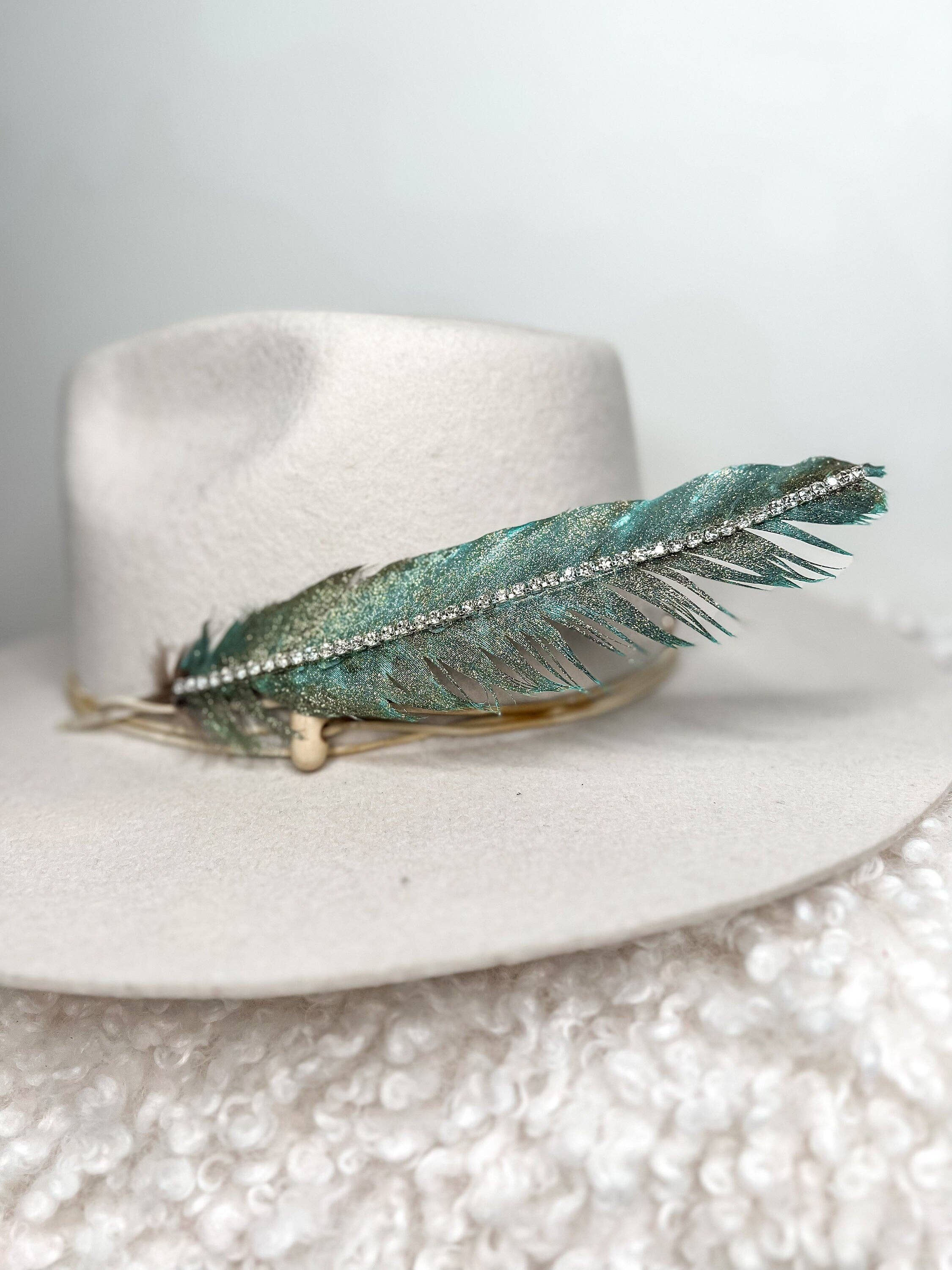 The Sterling Gypsy - Wholesale Hat Accessory - Women's - Hand Painted Rhinestone Glitter Turquoise Hat Feather Accessory Cowgirl Hat Decoration1