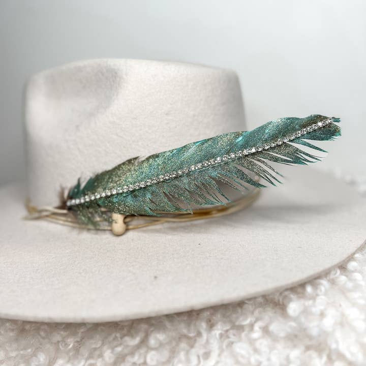 The Sterling Gypsy - Wholesale Hat Accessory - Women's - Hand Painted Rhinestone Glitter Turquoise Hat Feather Accessory Cowgirl Hat Decoration1