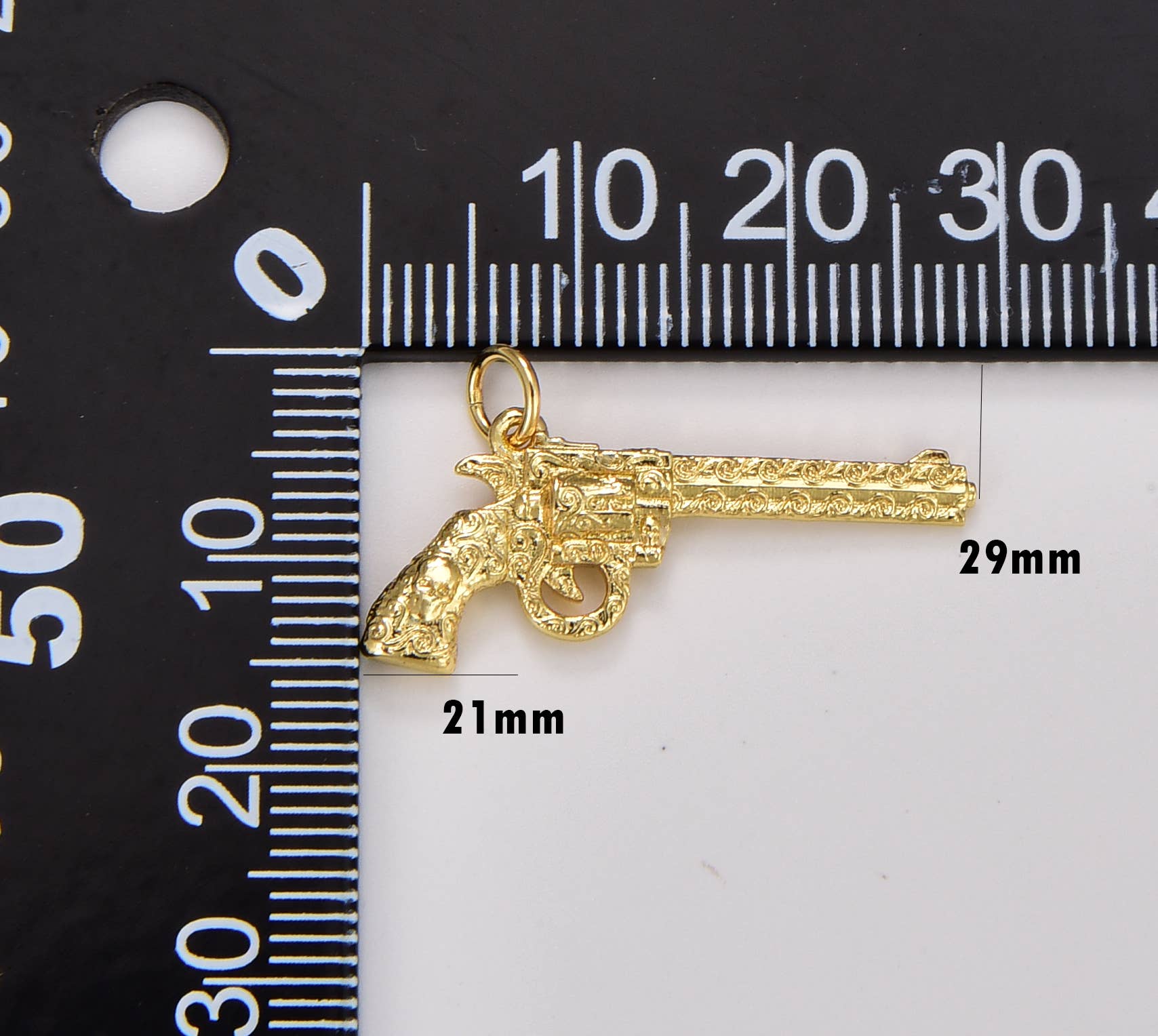 Beads Creation - Wholesale Individual Charm/Pendant - Gold Filled Revolver Pistol Hand Gun Charm Pendant, CP17431