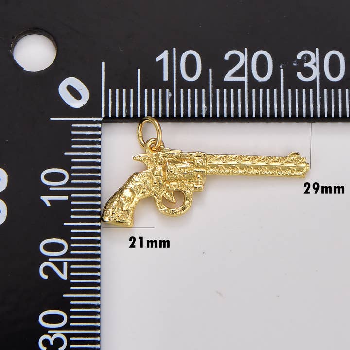 Beads Creation - Wholesale Individual Charm/Pendant - Gold Filled Revolver Pistol Hand Gun Charm Pendant, CP17431