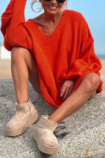 Rosa Clothing - Wholesale Tunic Sweater - Women's - rizz slouchy v-neck flare sleeve knit sweater jumper11