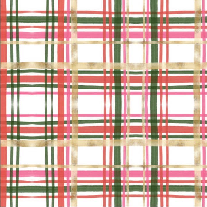 Rouleau de papier cadeau de Noël | Plaid en or, vert et rose pour la vente par Waterleaf Paper Co.