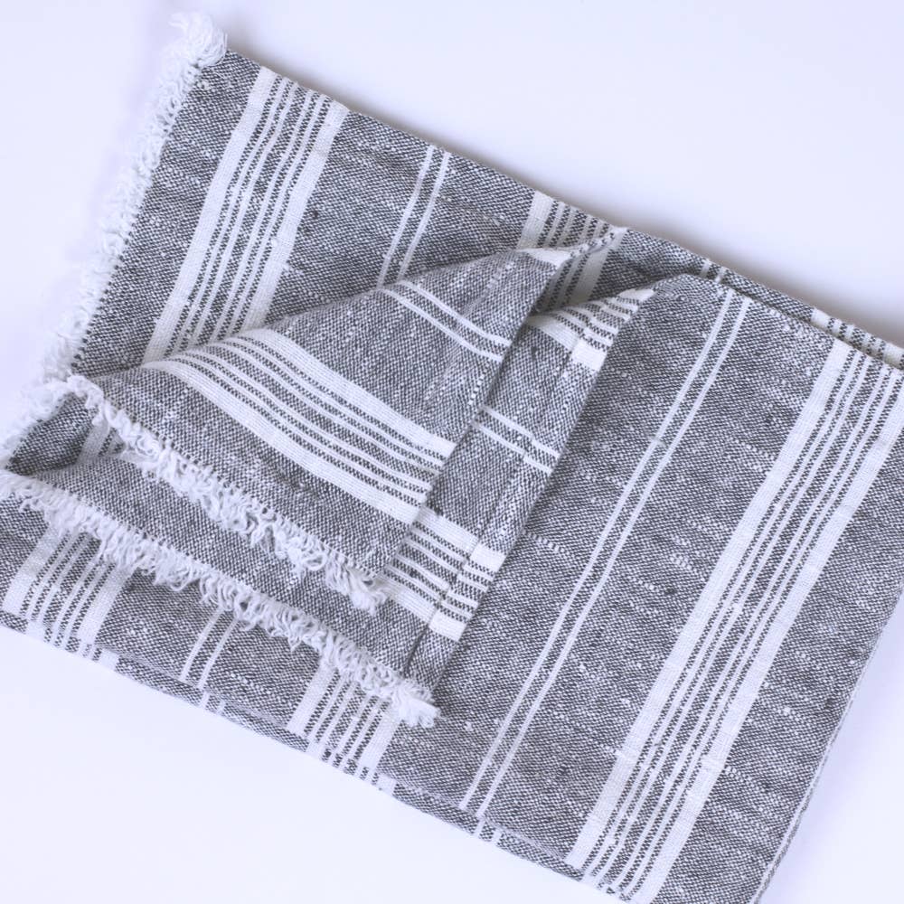 LinenCasa - Wholesale Hand Towel - Linen Guest Towel – Stonewashed – Heather Grey w White Str1