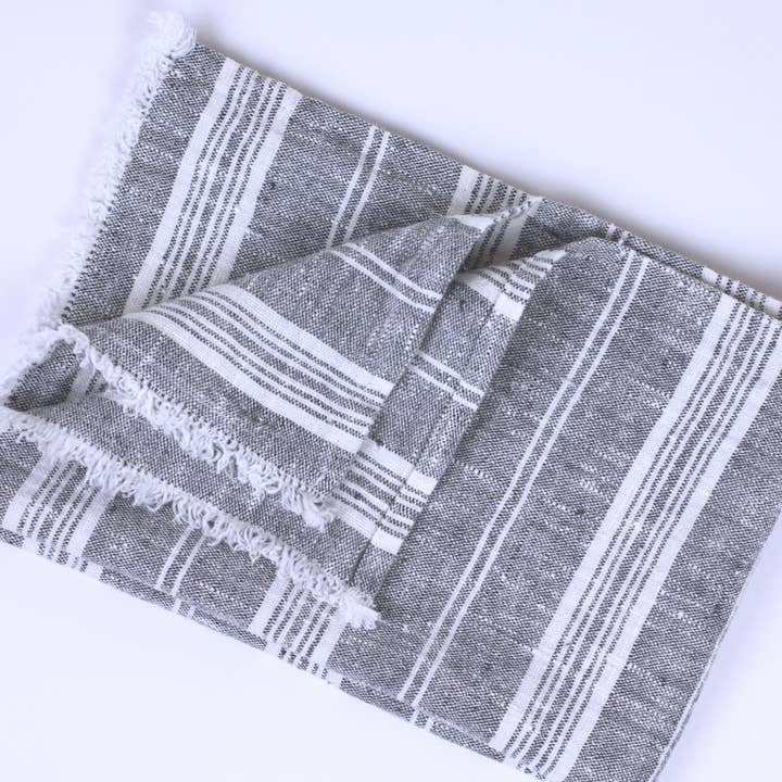 LinenCasa - Wholesale Hand towel - Linen Guest Towel – Stonewashed – Heather Grey w White Str1