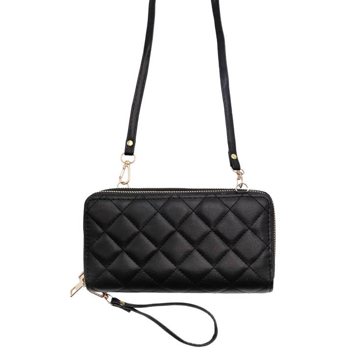 Cap Zone – Carteira - Mulher por atacado – Carteira Continental de Couro PU Matelassê Diamond com Duplo Zíper e Alça de Ombro2