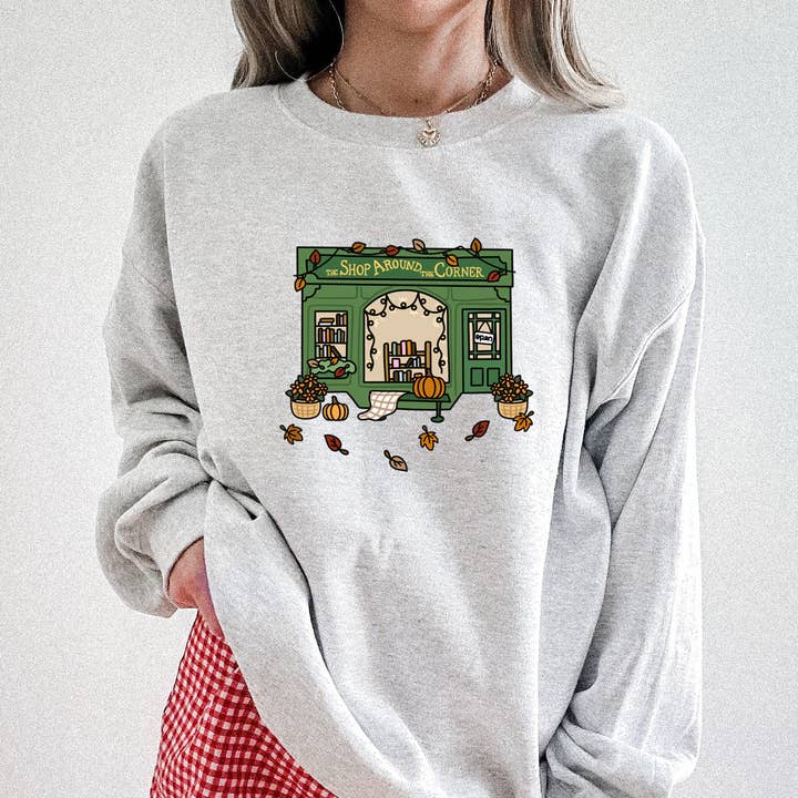 The Shop Around The Corner Bookstore Crewneck Sweatshirt for wholesale by Painted Lavender