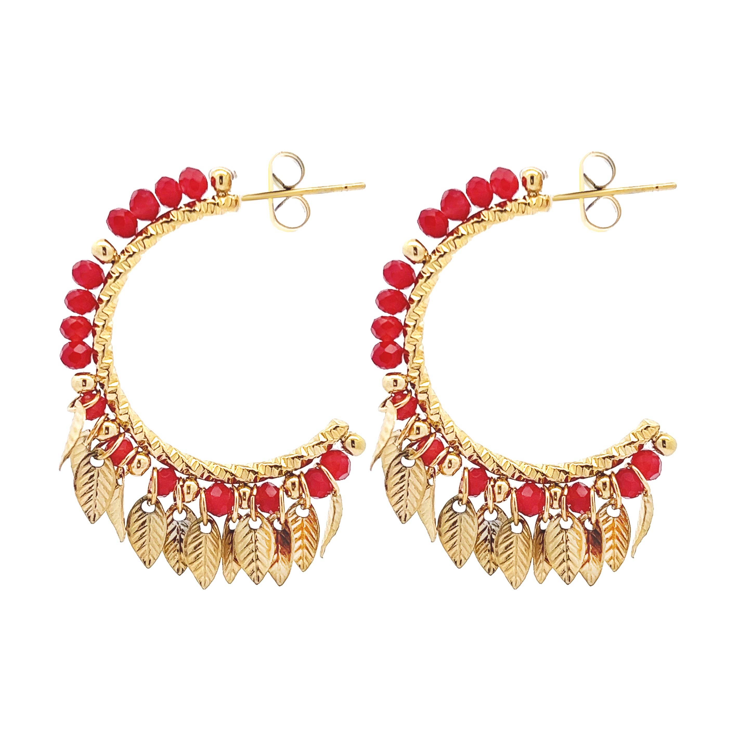 AMORINO SRL - Wholesale Hoop Earrings - Leaves Crystal Earring - NK22111D2002