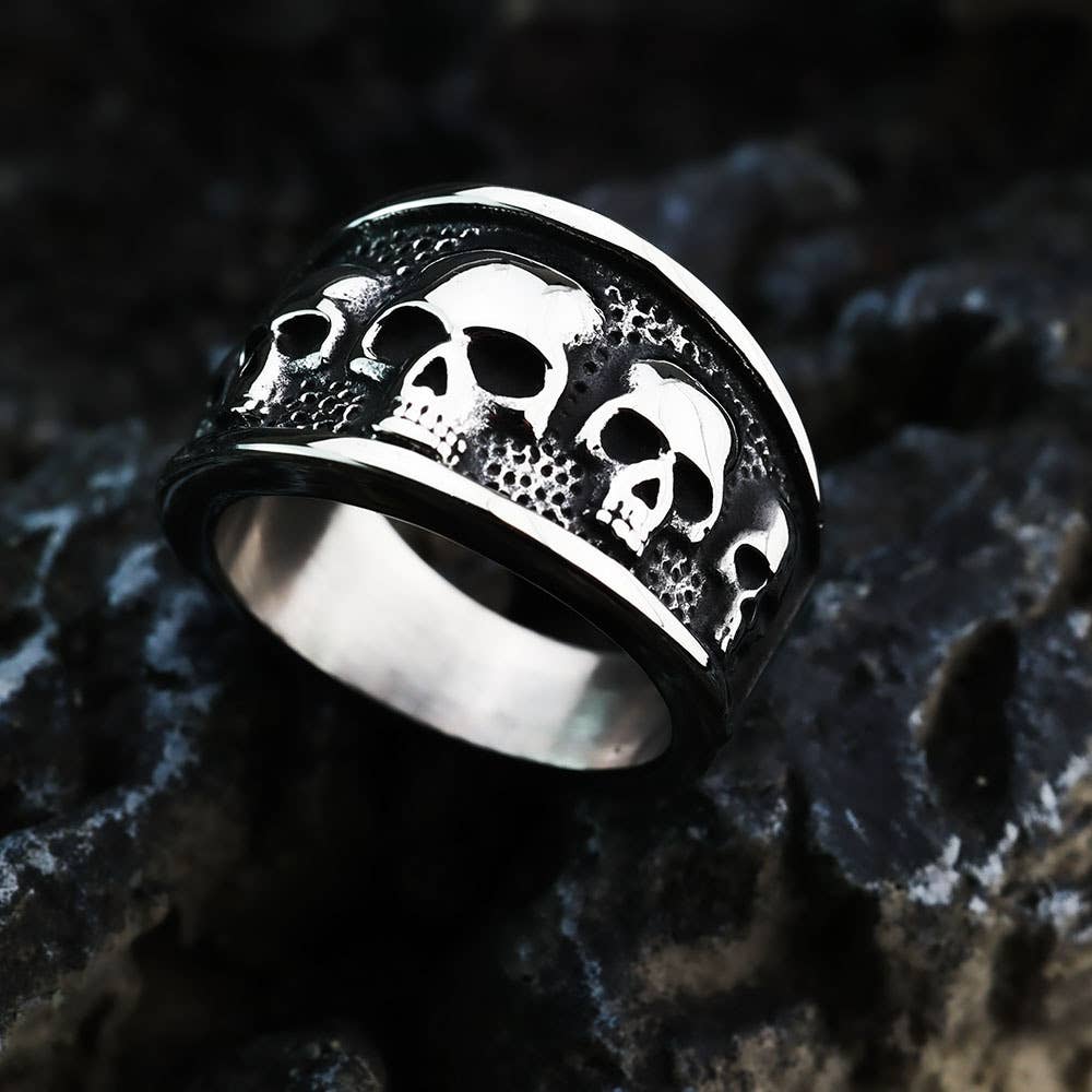 Gemcohub - Wholesale Signet Ring - Retro Gothic Skull Stainless Steel Men's Ring3