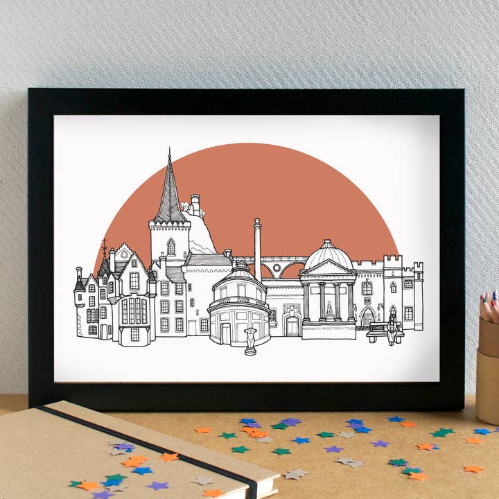 Becka Griffin Illustration – wholesale Art print – Perth Scotland Skyline Landmarks Art Print - unframed4