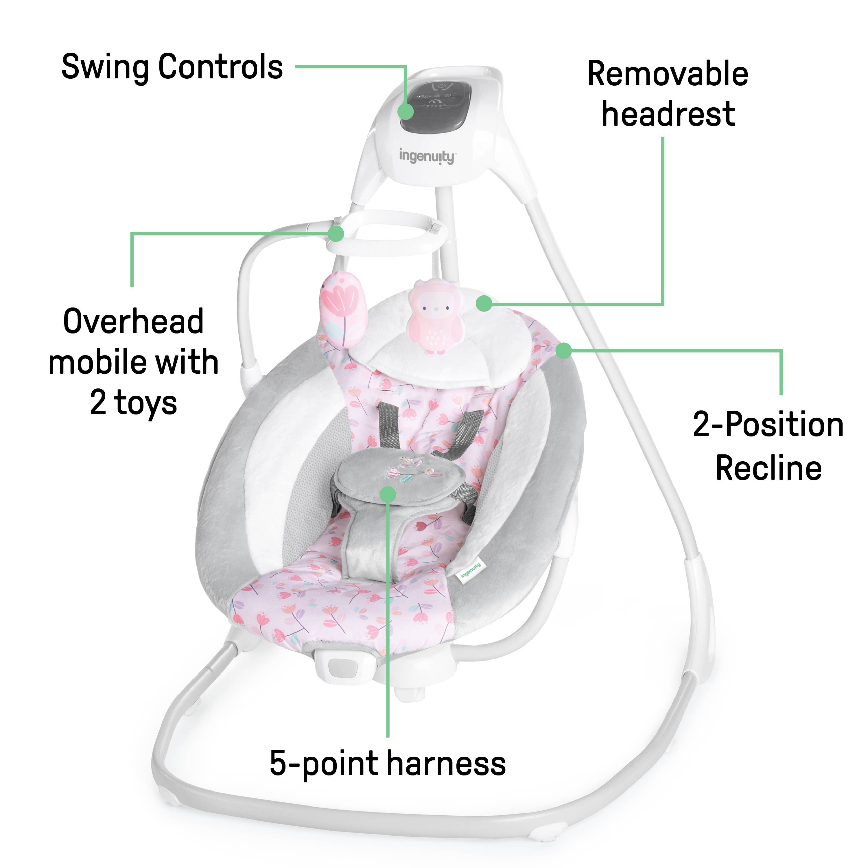 Ingenuity - Wholesale Swing - Kids & Baby - Ingenuity SimpleComfort Compact Soothing Swing - Cassidy 2
