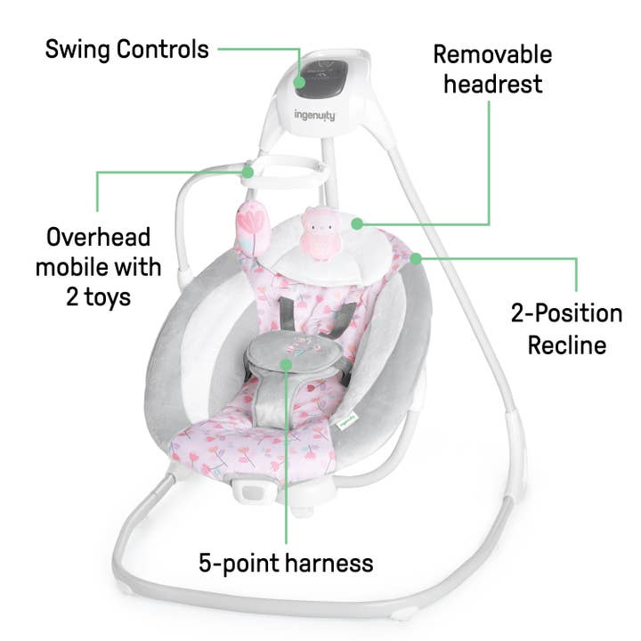 Ingenuity - Wholesale Swing - Kids & Baby - Ingenuity SimpleComfort Compact Soothing Swing - Cassidy 2