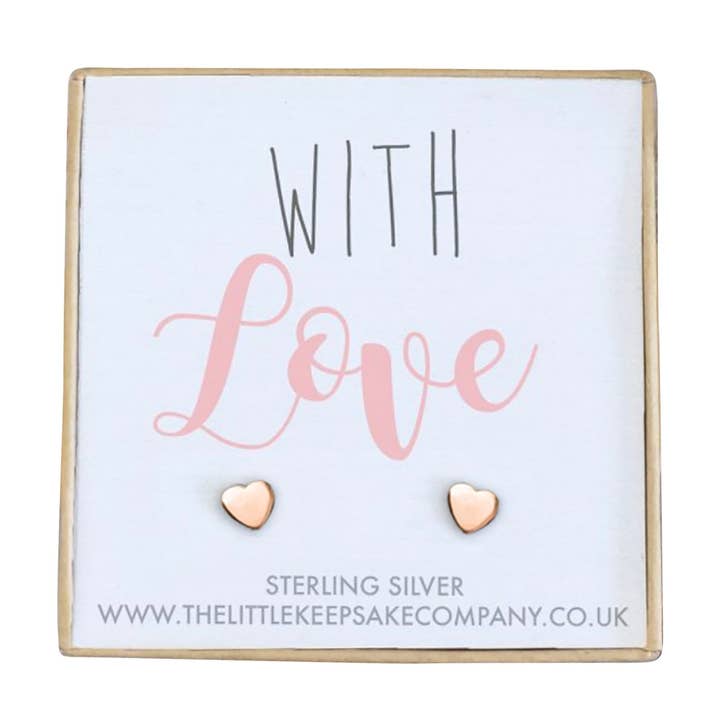 Pendientes con cita en oro rosa bañado en plata bañada, con amor para venta al por mayor de The Little Keepsake Company