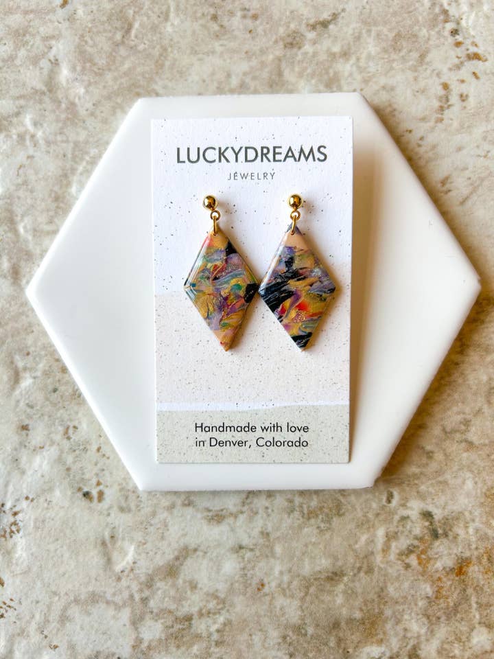 Clay Earrings- The Diamond- Hypoallergenic- Lightweight - Handmade- Statement Jewelry1 for wholesale by LuckyDreams