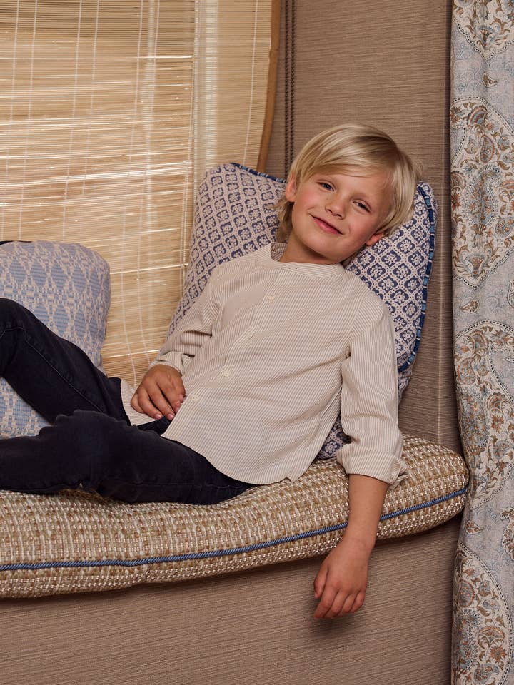 Long-sleeved shirt for boys with stripes in tan beige for wholesale by Dadati