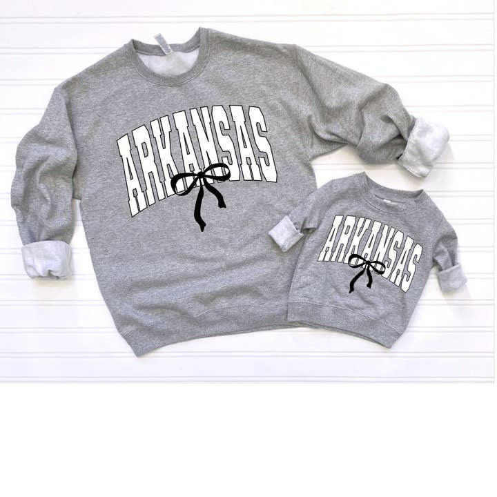 Arkansas black bow sweatshirt/tee adult and kids for wholesale by Cotton Threads