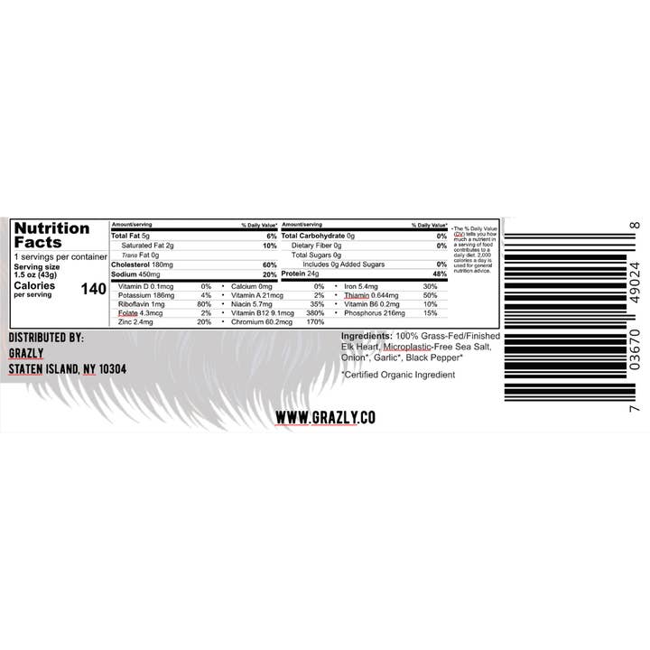 Grazly – Engroshandel Jerky – „Gammeldags“ elgehjertechips - økologiske krydderier (25 tællinger)