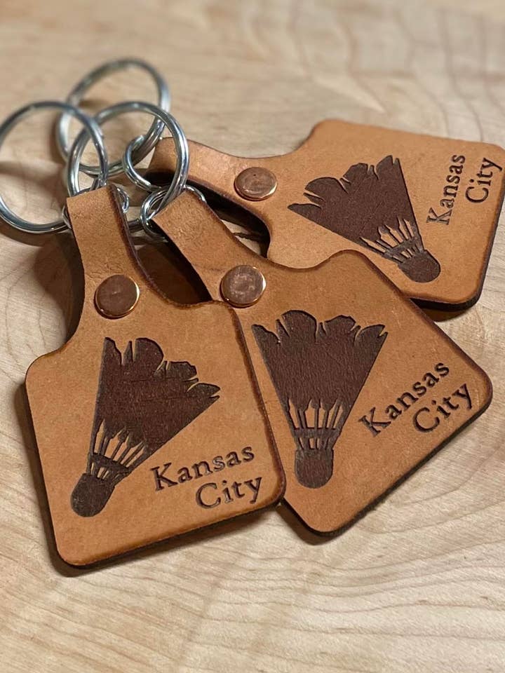 Kansas City Shuttlecock Leather Keychain for wholesale by SIOW Studio - Say It On Wood