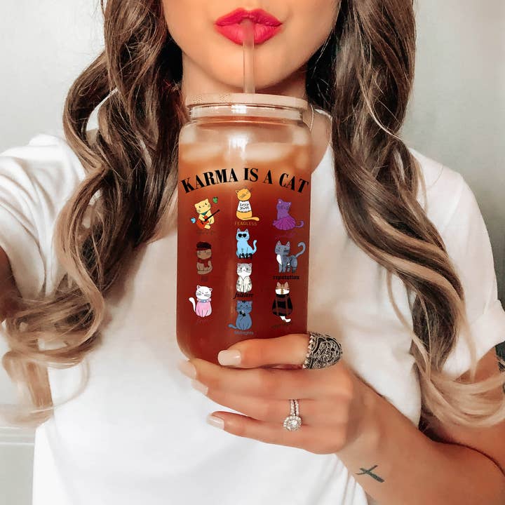 The Detailed Diva - Wholesale Drinking Glass/Cup - Karma is a Cat Taylor Swift Inspired Glass Can