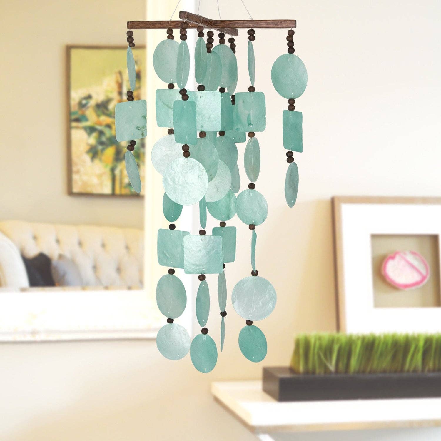 Woodstock Chimes - Wholesale Wind Chime - Aqua Capiz Wind Chime1