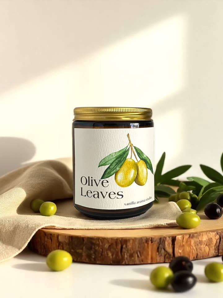 Olive Leaves-Wooden wick candle for wholesale by Vanilla Aroma Studio