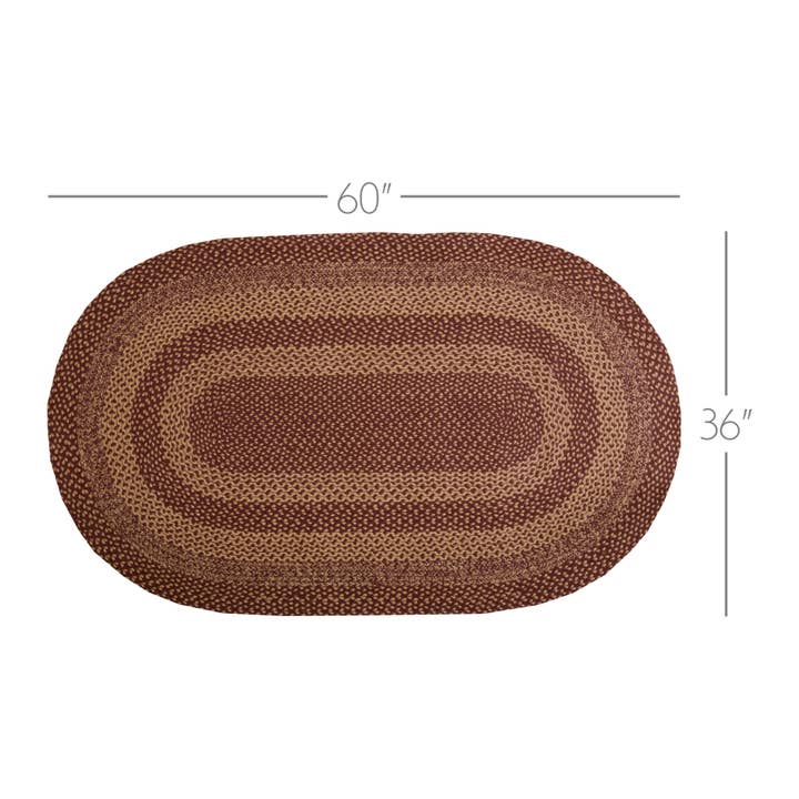 VHC Brands - Wholesale Area Rug - Burgundy Tan Jute Rug Oval w/ Pad 36x60