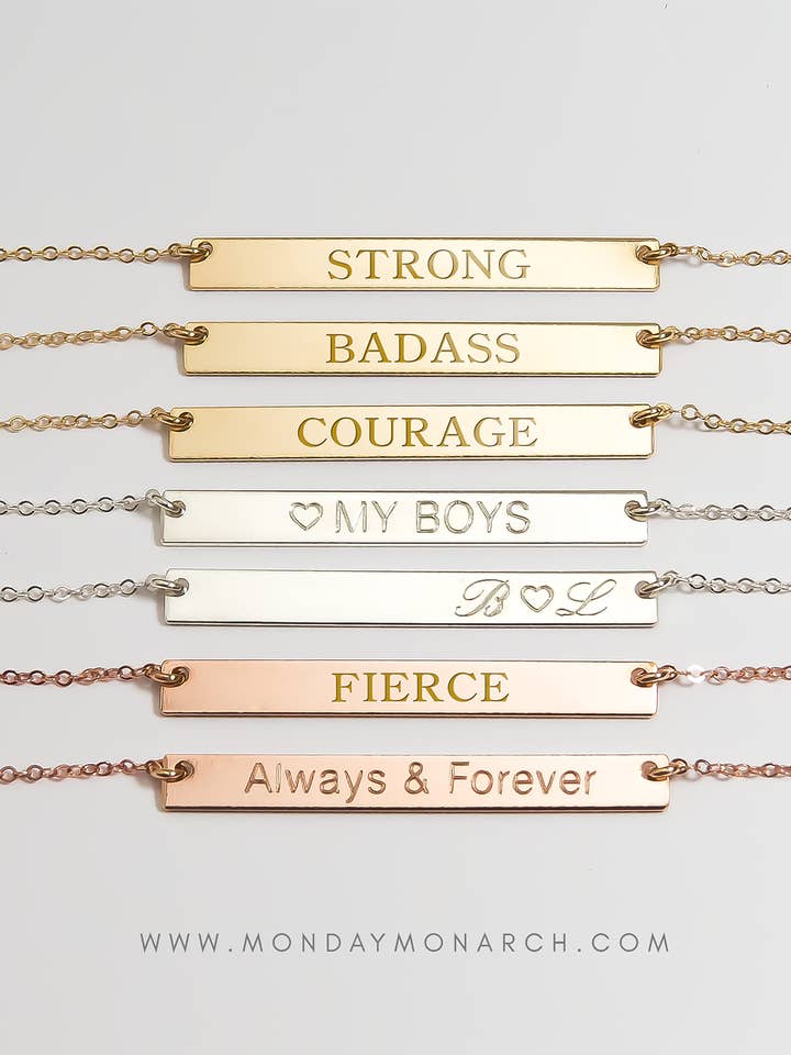 Engraved Bar Necklace Silver Bar Necklace Custom Bar Necklac for wholesale by Monday Monarch | Necklaces, Earrings & Bracelets