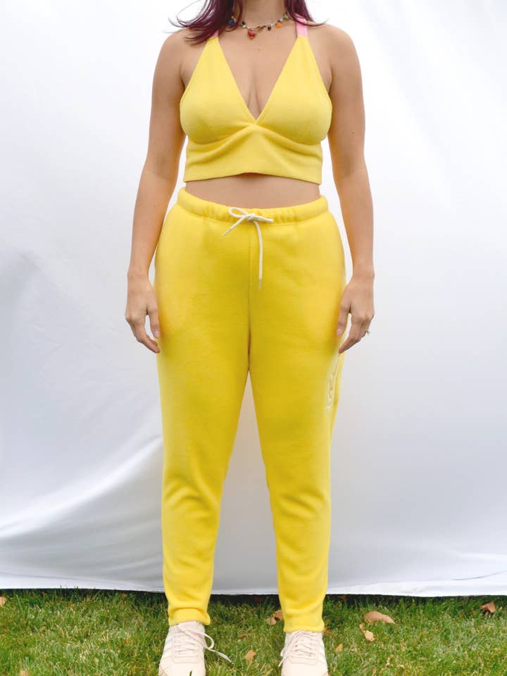 Fleece Lucky Joggers in Daffodil for wholesale on Faire3