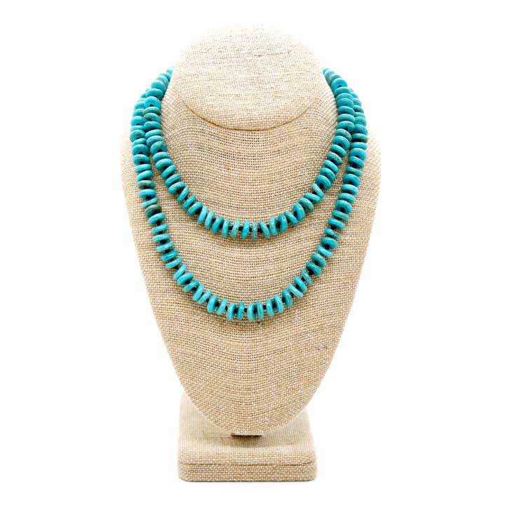 Handgeknoopte Lange Dunne Turquoise Rondelle Kralenketting - NL-RTQ voor wholesale door LIZOU