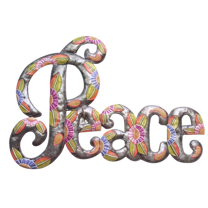 Painted Floral Peace Wall Art for wholesale by Beyond Borders