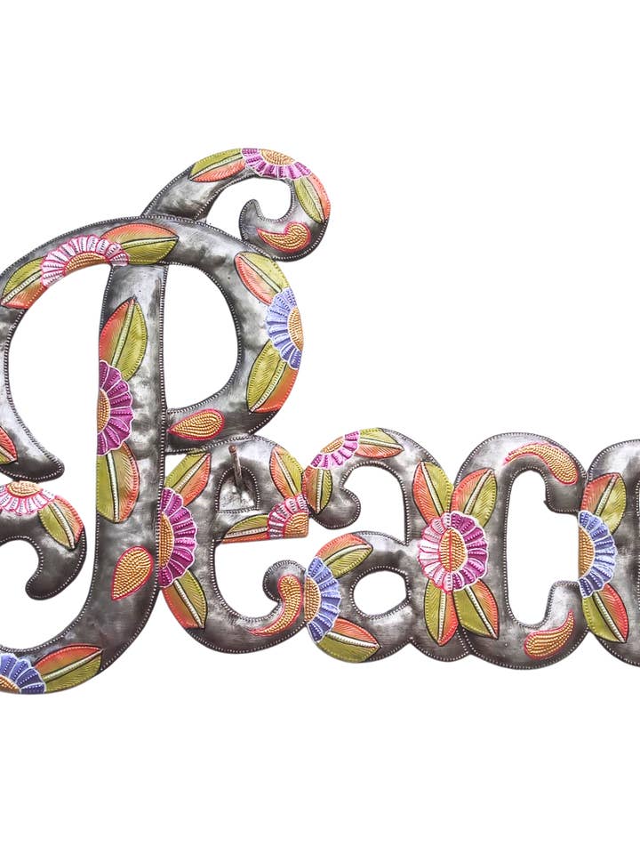Painted Floral Peace Wall Art for wholesale by Beyond Borders