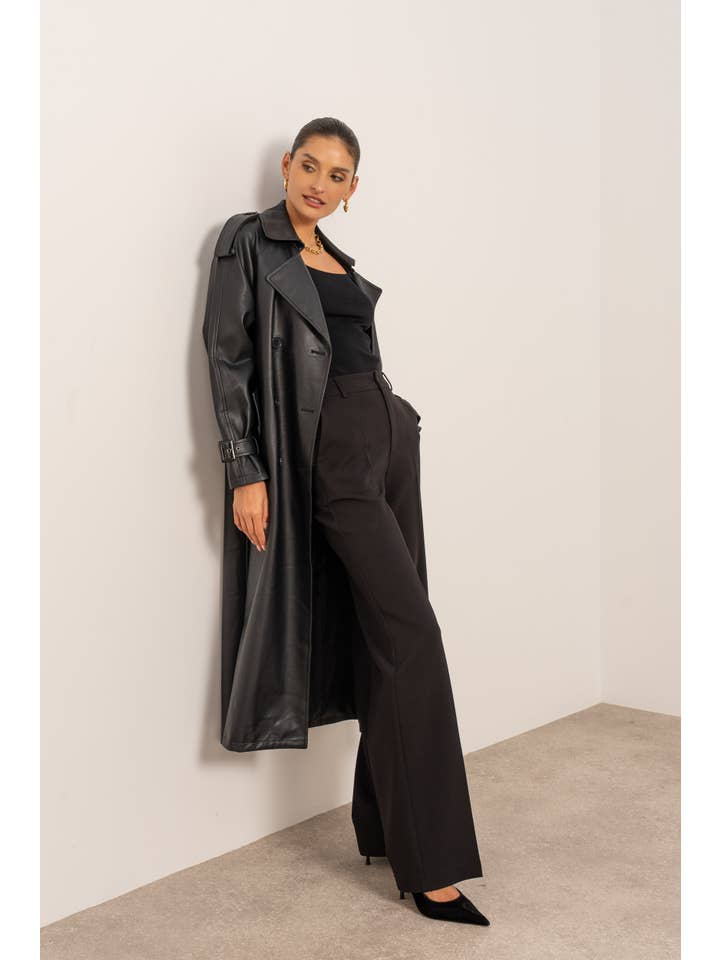 Attentif Paris - Wholesale Trench Coat - Women's - Long vegan leather trench coat10