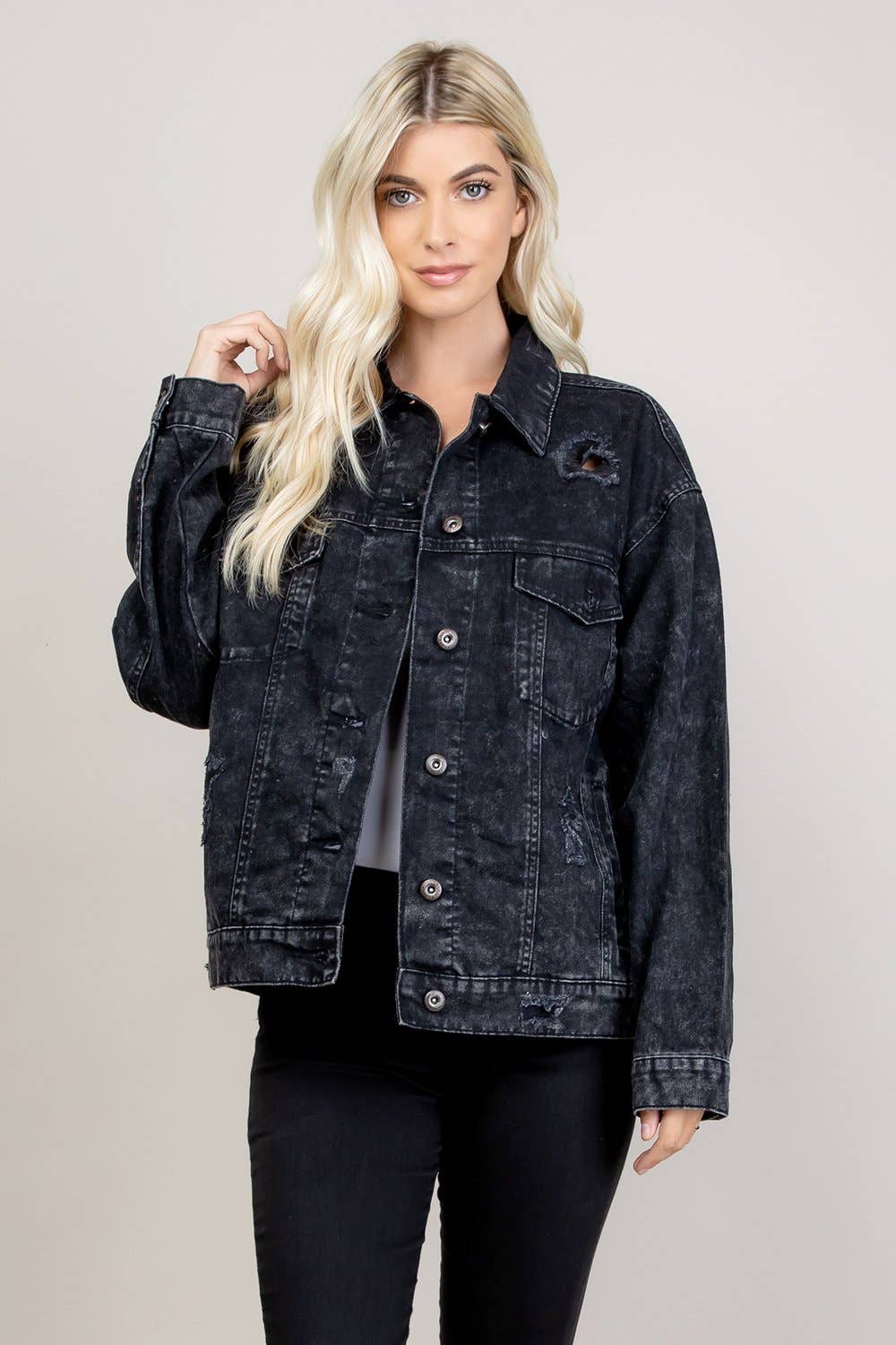 BLUE AGE - Wholesale Denim Jacket - Women's - Destroyed Oversize Denim Jacket4