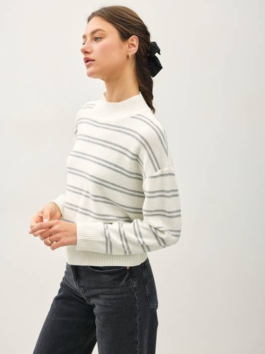 DOPPELT GESTREIFTER PULLOVER MIT GERIPPTEM STEHKRAGEN für den Großhandel von MintChoco