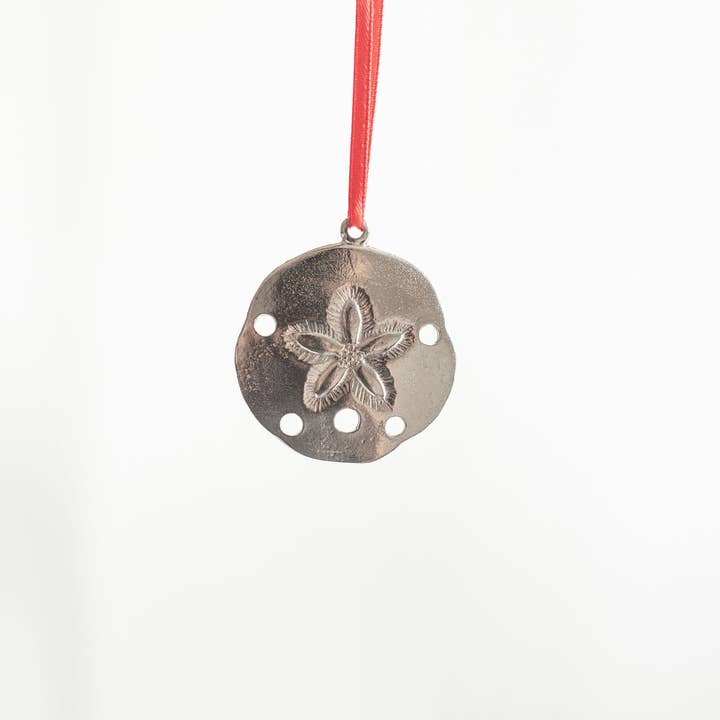 House of Morgan Pewter - Wholesale Ornament - Handmade Sand Dollar Seashell Christmas Ornament Pewter5