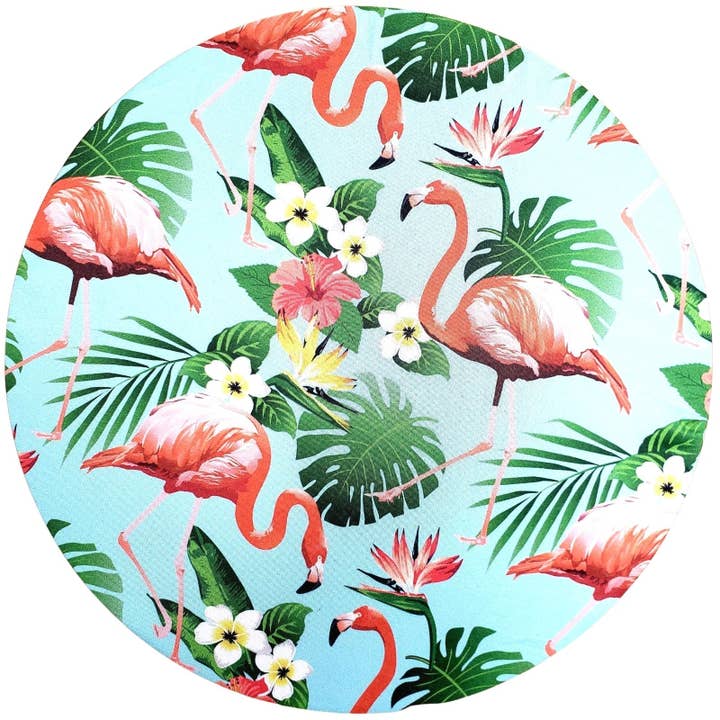 Set of 4 Round Placemats Covers Green Flamingo and Monstera Leaf 14 Dia inch for wholesale by Maison Charlo