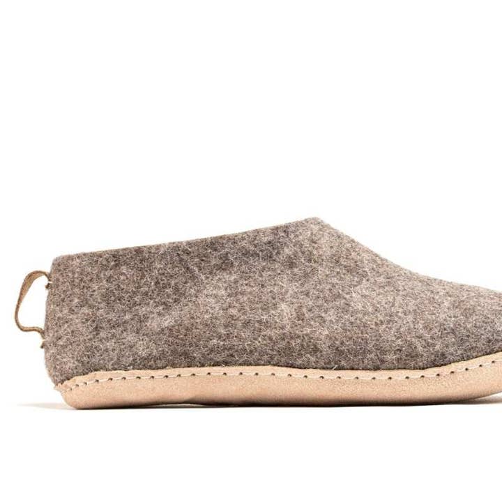 Indoor Shoes With Leather Sole - Natural Brown for wholesale by Woollyes Inc