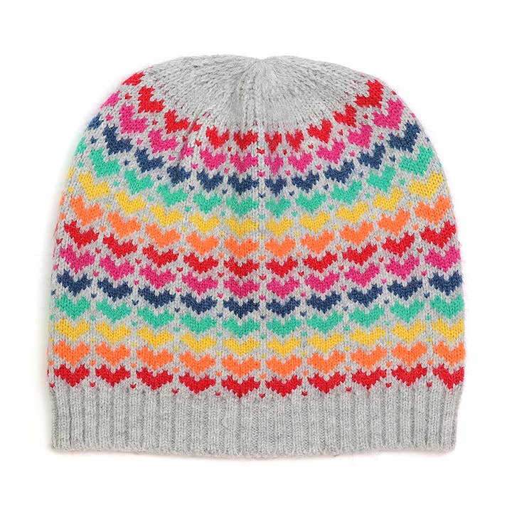 Grey and Multi Rainbow Hearts Beanie Hat
for wholesale by Peace Of Mind