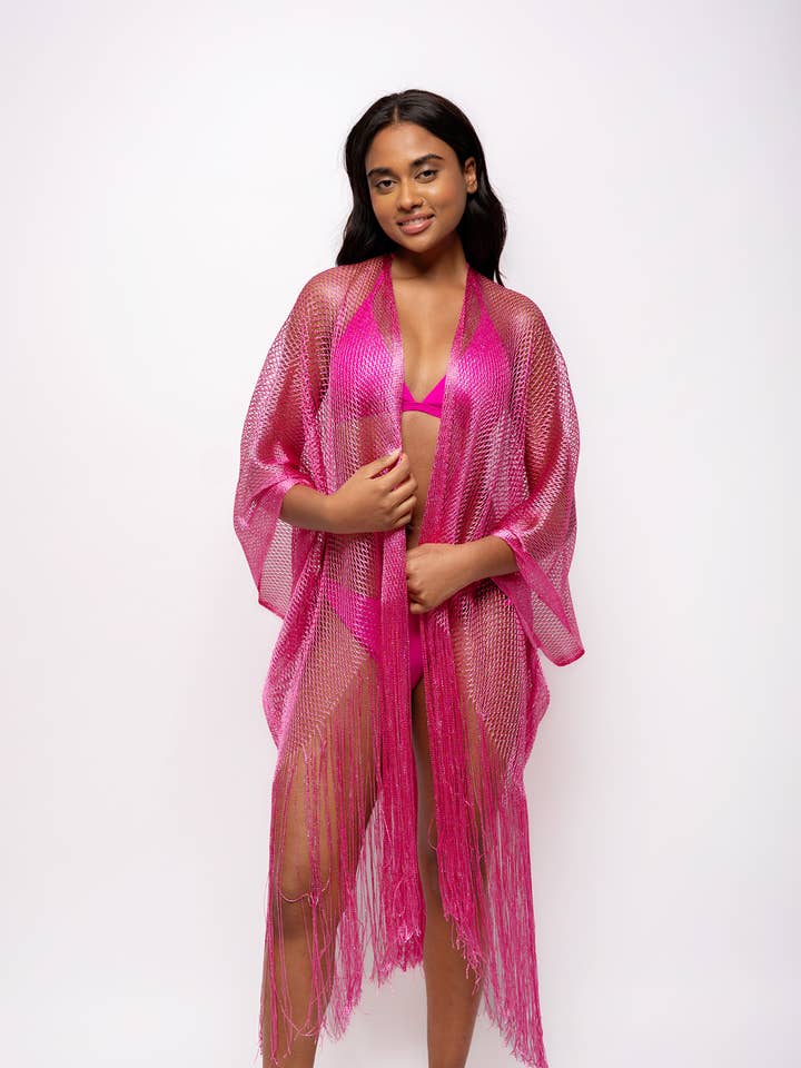 Belle Com'Elle - Wholesale Swim Cover Up - Women's - Shiny Mesh Beach Poncho / PL259333