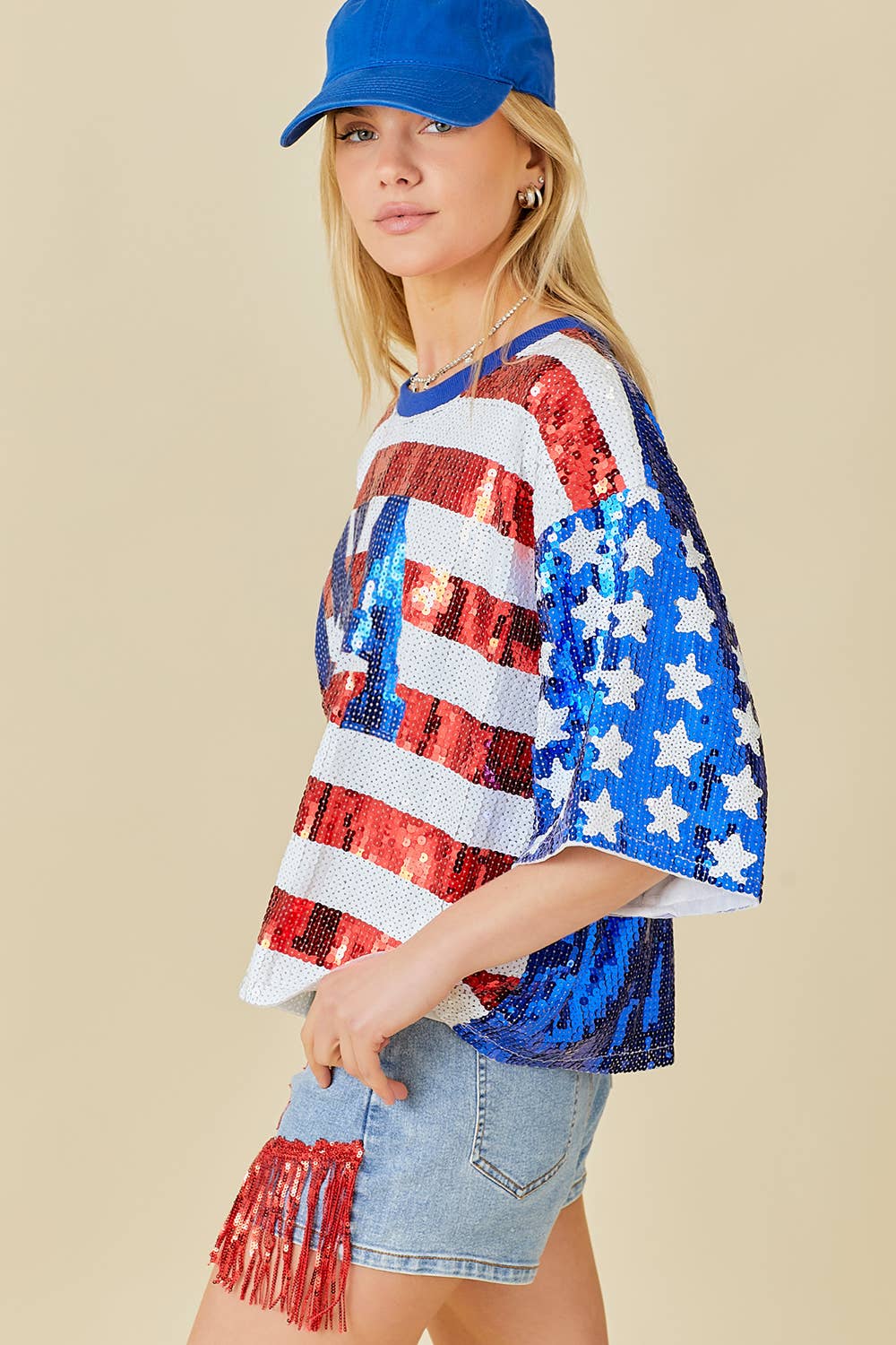 MEHRFACH 4. Juli USA Crop Top mit Pailletten für den Großhandel auf Faire4