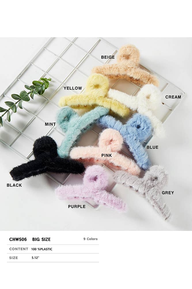 Hana - Wholesale Hair Clip - Women's - Solid Color Furry Single Knot Hair Claw10