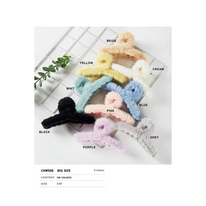 Hana - Wholesale Hair Clip - Women's - Solid Color Furry Single Knot Hair Claw10