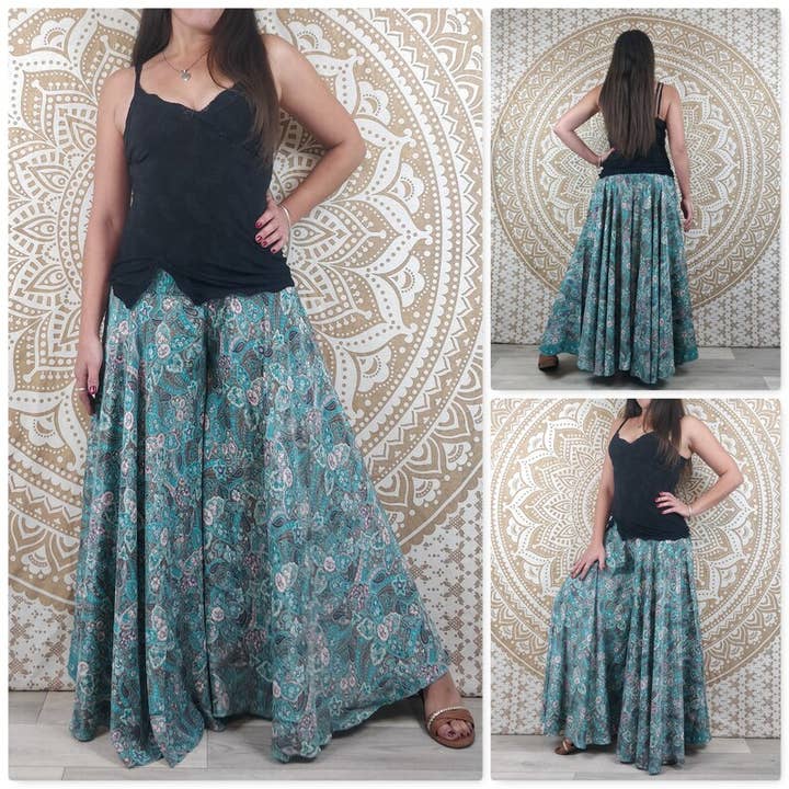 bhavnas boutique - Wholesale Pants – Women's - 5 Pcs Lot Sari Silk Palazzo Pants Printed Women's Palazzo2