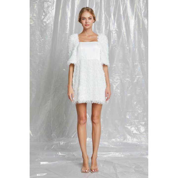 OFF WHITE SHAGGY FUR BABY DOLL MINI DRESS for wholesale on Faire1