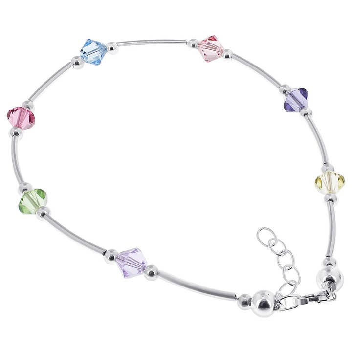 .925 Sterling Silver Ankle Bracelet with Bicone Austrian Crystals Elegant Sparkling Anklet for Women for wholesale by Gem Avenue Wholesale