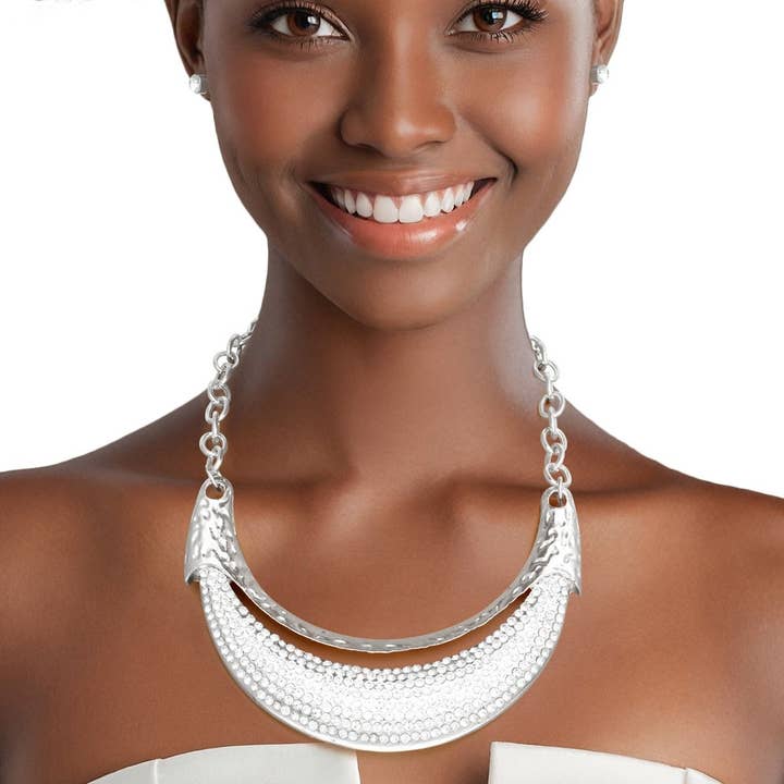 Bib High Shine Rigid Silver Plate Bling Necklace for wholesale by PinktownUSA