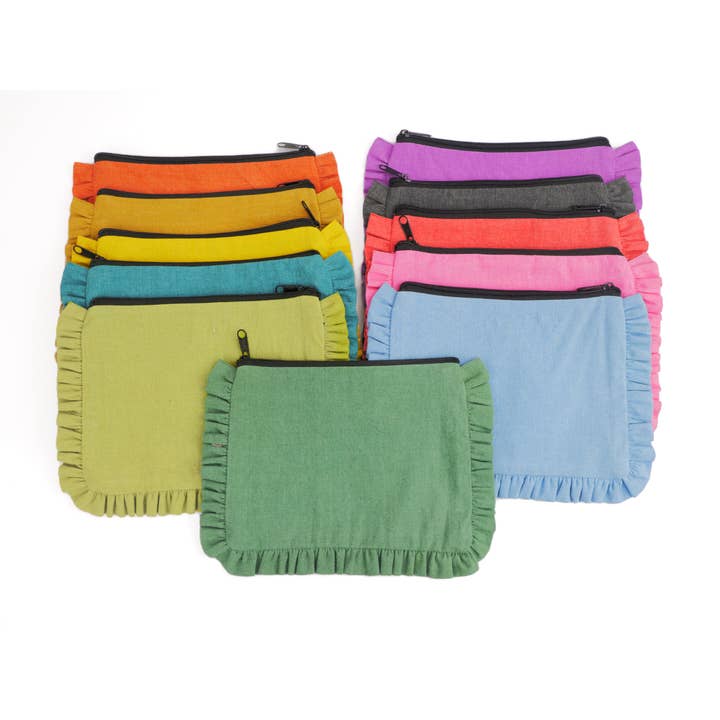House of Kraft - Wholesale Pouch - Women's - Canvas Ruffle Pouches | Canvas Travel Pouches | Zipper Pouch25