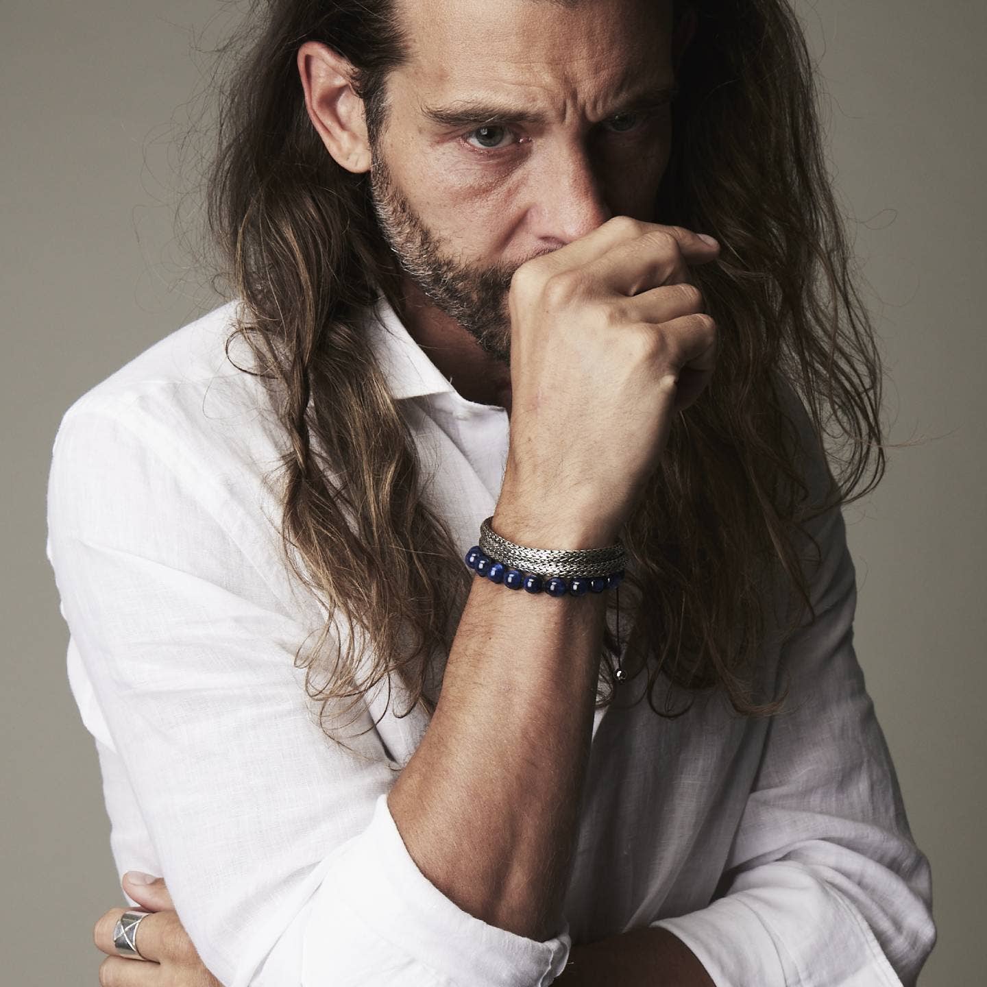 Bhoma - Mens Designer Jewelry - Wholesale Jewelry Set - Friday Stack: Mens Blue Kyanite Beaded & Sterling Silver Bracelet Stack3