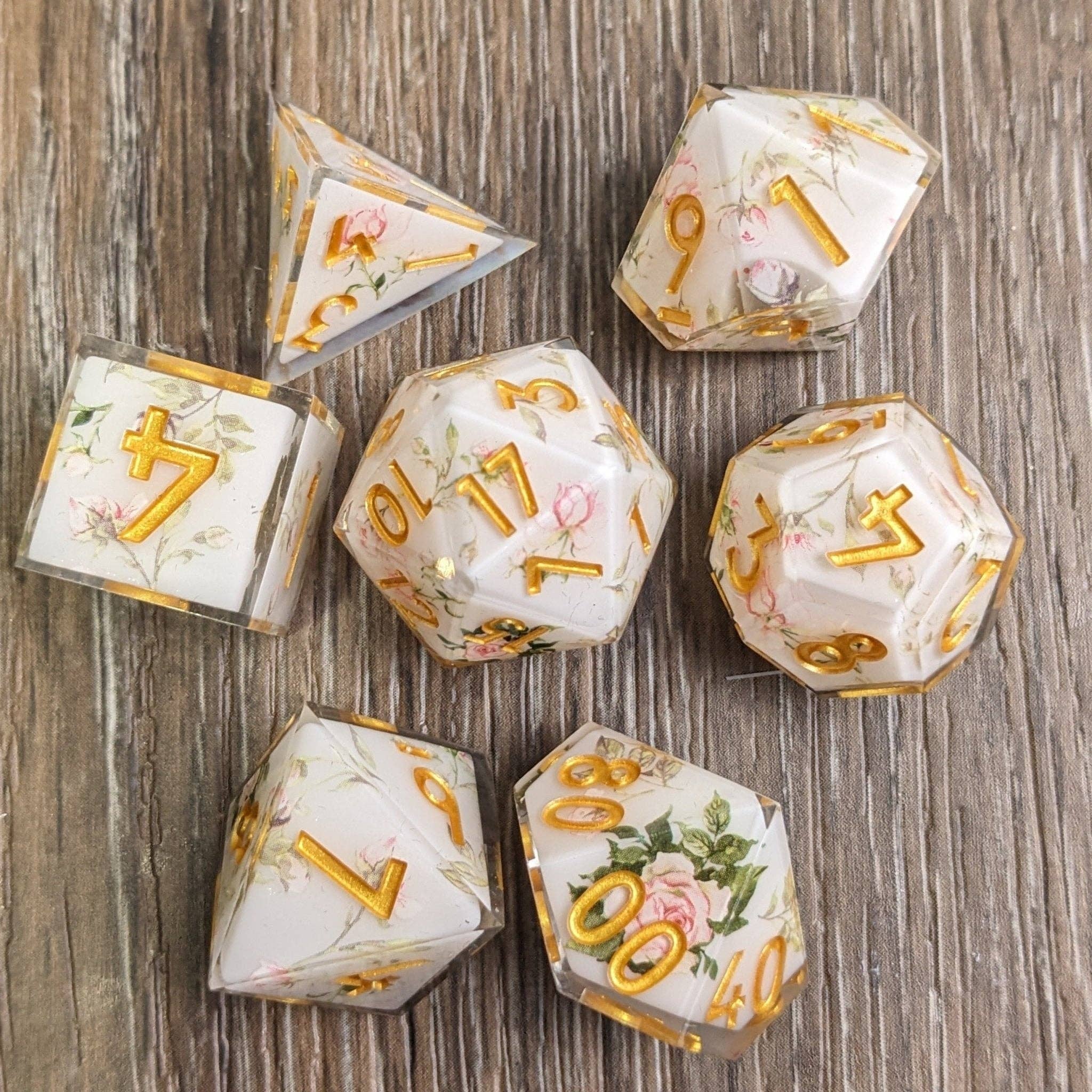 EBONWOOD - Wholesale Dice - Gilded Garden - 7 Piece Luxury D&D Dice Set7